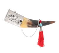 HOMSFOU Mongolian Natural Horn Wall Hanging Decor Pendant, Handmade Viking Style Horn Ornament for Home, Party and Prairie Themed Wall Sculpture Random Color