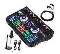 HOMSFOU Multi Channel Audio Mixer Professional Audio Mixer with Metal and Plastic Construction Black Plug and Play Compatibility for Gaming and Karaoke