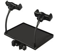 HOMSFOU Multi-purpose Microphone Stand Tray Holder with Raised Edges and Height Adjustable Design, Black Plastic Sound Card and Phone Clip Rack for Classroom and Lecture Use