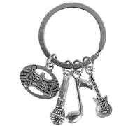HOMSFOU Musical Themed Guitar Keyring Pendant Metal Silver Key Chain for Music Lovers and Backpack Decoration