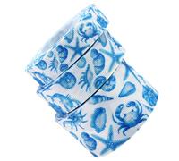 HOMSFOU Ocean-Inspired Grosgrain Ribbon Set 10mm 22mm 38mm 5 Yards Each, 3 Rolls Tropical Blue Ocean Style Ribbon with Marine Creature Crab Shell Print for Summer Wrap, Wreaths, Wrapping
