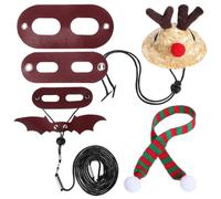 HOMSFOU Pet Christmas Costume Set for Chameleon and Gecko with Wool Hat and Rattan Grass Scarf, Leash for Outdoor Activities,