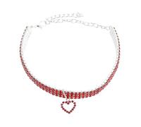 HOMSFOU Pet Collar Dog Puppy 3 Rows Rhinestone Chain Heart-shaped Pendant Easy to Put and Take off Reusable Stylish Neckwear for Daily Use