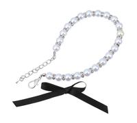 HOMSFOU Pet Collar Necklace for Dogs and Cats with Imitation Pearls, Adjustable Jewelry Clasp, Synthetic Material and Matching Ribbon Bow, for Wedding Or Weekend Party