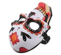 HOMSFOU Plastic Skull Face Mask for Women, Full Face Halloween Skeleton Mask with Orange Painted Design, Mardi Gras Masquerade Costume Accessory for Carnival and Cosplay