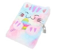 HOMSFOU Plush Cat Notebook with Tie Dye Cover Soft Furry Pocket Journal for Cute Cartoon Animal Writing Drawing Pad Adorable Cat Illustrations Personal Diary