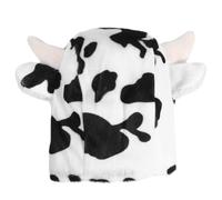 HOMSFOU Plush Cow Shaped Dog Hat for Pets, White Cloth Material with Comfortable Wear and Keep Warm Features, Funny Pet Cosplay Costume Hat for Parties and Daily Use