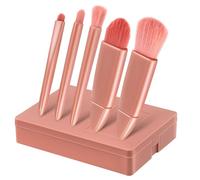 HOMSFOU Portable 5pcs Travel Makeup Brush Set Bean Paste Color Includes Foundation Brush and Powder Puff for On-the-go Cosmetics Application