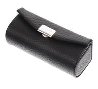 HOMSFOU Portable Small Lipstick Case Pu Leather Lip Balm Holder with Snap Button Black Litchi Texture Compact Mirror Outdoor Travel Cosmetic Organizer
