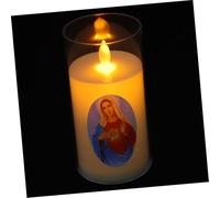 HOMSFOU Prayer Candle LED Mary Simulation Night Light Battery Operated Flickering Candle for Indoor Memorial Use Rechargeable Religious Decor Small Size for Home Altars