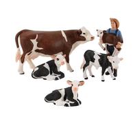 HOMSFOU Realistic Mini Cow Figurine Set 5pcs Pvc Simulation Cattle for Early Education Farm Animal Models ’s Playset with Lying Cow Ornament for Learning