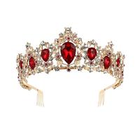 HOMSFOU Red Bridal Tiara for Wedding with Comb, Zinc Alloy and Crystal Rhinestone Crown, Elegant Bridal Headpiece that Will Not Pull Hair, for Wedding or Performance