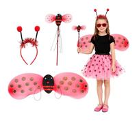 HOMSFOU Red Glitter Ladybug Wings 3pcs Set for Costume Accessory with Fairy Stick and Headband, Performance Prop for Dress and Party Supplies