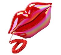 HOMSFOU Red Lips Landline Telephone Decorative Corded Phone with Rotary Dial in Abs Material, Stylish Red-Lip Shape for Home Decoration and Props, Creative Retro Desk Ornament