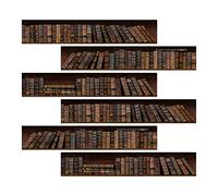 HOMSFOU Retro Bookshelf Backdrop 6pcs Staircase Book Decals Vintage Books Pattern Stair Riser Stickers Decorative 3D Bookshelf Self- Adhesive Wallpaper for Walls Stair Home Decor 3d Stair Decals