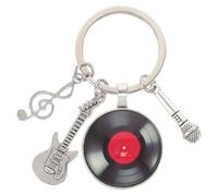 HOMSFOU Retro-inspired Music Themed Keychain with Metal Sound Record, Microphone, and Guitar Charm Lightweight and Portable Music Symbol Key Rings as Graduation Gifts and Backpack