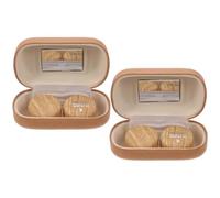 HOMSFOU Retro Large Diameter Leather Wood Grain Contact Lens Case, Leak-Proof Plastic Storage Box 2pcs Set, Travel Dual Compartment Holder for Contact Lenses in Light Brown