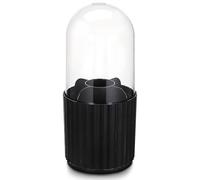 HOMSFOU Rotatable Makeup Brush Organizer with Lid Black Vertical Stripe Storage Cup Makeup Brush Holder for Desktop Cosmetic and Pen Storage Suitable for Vanity and Bathroom