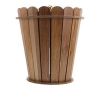 HOMSFOU Rustic Wooden Wastebasket with Lid for Kitchen and Laundry Room, Medium Capacity round Garbage Can Made of Sturdy Wood, Stylish Khaki Finish Garbage Container for Home Use