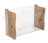 HOMSFOU Rutin Automatic Acrylic Feeding Trough for Chickens and Parrots, Medium Wooden Base Chicken Food Container, Multi-use Poultry Feeder Suitable for Farm and Bird Care