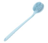 HOMSFOU Silicone Back Scrubber Shower Brush Long Handle Body Scrubber with Nylon Bristles Thickened Dual-Sided Design Nordic Blue Bath Brush for Adult Body Cleaning