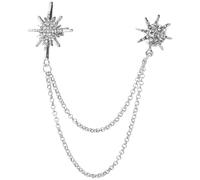 HOMSFOU Silver Baroque Rhinestone Star Brooch Pin with Chain, Alloy Sparkly Lapel Pin Jewelry Accessory for Women Formal Dress and Wedding Suit