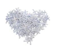 HOMSFOU Silver Cross Confetti for Religious Celebrations Plastic Metallic Glitter Table Scatter for Baptism First Communion Christening Wedding Shower Party Decorations