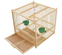 HOMSFOU Small Bamboo Cockatiel Cage with 1.1cm Wire Spacing, Handmade Parakeet Birdcage for Indoor Use, Includes 2 Feeding Cups, Lightweight Bird Keeping Cage for Home and Travel