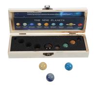 HOMSFOU Solar System Nine Planets Crystal Sphere Set with Natural Mineral Stones, Educational Desktop Planet Decor in Wooden Box for Space Learning and Home Display