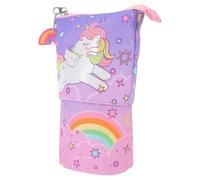 HOMSFOU Standing Pencil Case for Telescopic Zipper Organizer with Multi-Space Storage Upright Pen Pouch for School Supplies Large Capacity Stationery Holder for Students