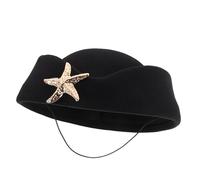 HOMSFOU Stewardess Costume Hat Felt Air Hostess Cap Sea Star for Flight Uniform and Performance Events