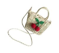HOMSFOU Straw Weaving Single-Shoulder Bag for Girl Beach Camping Storage Pouch Cheery Design Lovely Bag for Boys and Girls Party