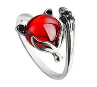 HOMSFOU Vintage Copper Adjustable Fox Ring with Garnet, Open Fashion Jewelry for Women’S Performances and Party Wear