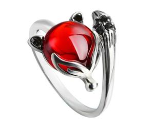 HOMSFOU Vintage Copper Adjustable Fox Ring with Garnet, Open Fashion Jewelry for Women’S Performances and Party Wear