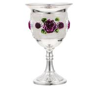 HOMSFOU Vintage European Style Small Goblet Beverage Cup Silver White Purple Floral Design, Creative Retro Drinking Cup for Home Bar and Party Decoration