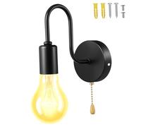 HOMSFOU Vintage Industrial Pull Chain Wall Light Fixture Retro E26 Sconce for Farmhouse Decor Black Hardwired Wall Lamp Zip Switch Indoor/Outdoor Use