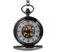 HOMSFOU Vintage Retro Style Pocket Watch with Hollow Web Carved Front and Fine Texture Rear in Black Alloy Suitable for Fathers Day and Anniversary