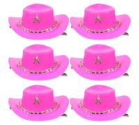 HOMSFOU Western Cowboy Hat Mini Hair Clips 6Pcs with Rhinestone Chain, Decorative Cap Barrettes for Women, Great for Bag Decorations and Photo Shoots