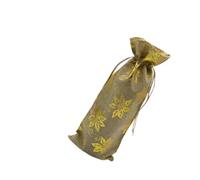 HOMSFOU Wine Bottle Drawstring Packaging 2Pcs Gold Flower Pattern Imitation Linen for Wedding Party Sparkling Wine Tasting and Housewarming