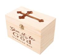 HOMSFOU Wooden Cross Prayer Keepsake Box with Slot Rustic Beige