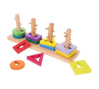 HOMSFOU Wooden Geometric Shape Matching Puzzle Set Beech Wood Building Blocks for Safe and Sturdy Educational Cognitive Develops Logical Thinking and Hand Eye Coordination Set