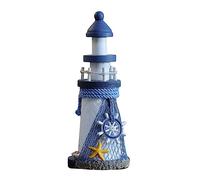 HOMSFOU Wooden Lighthouse Nautical Tabletop Ornament 7.5 Inch Mediterranean Style Home Decor Kids Room Ocean Theme Decoration