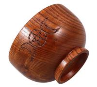 HOMSFOU Wooden Pentacle Moon Symbol Offering Bowl with Triple Goddess Pattern, Ritual Candle Holder Decor for Home, Wooden Moon Design Incense and Candle Bowl