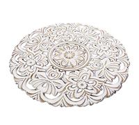 HOMSFOU Wooden Wall Art Decor 11.42In Round Carved Flower Pattern Panel Indoor Hanging Ornament for Home Living Room Bedroom Decoration