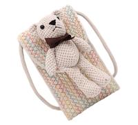 HOMSFOU Woven Mini Bear Shoulder Bag Small Crossbody Purse for Women Stylish White Messenger Bag with Storage Pocket Girl’s Single Shoulder Handbag for Casual Use