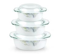 Homsmyth 3 Piece Casserole Dish with Glass Lids - 1L, 1.5L & 2.5L Ceramic Casserole Dishes, Oven Safe Baking Dishes with Lids, Microwave Safe, Serving & Food Storage Casseroles (Marble)