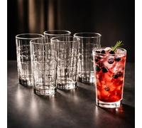 HOMSMYTH Drinking Glasses Set of 6 - 380ml (13.3oz) Tall Clear Crystal Effect Cocktail Glasses, 140x70mm, Dishwasher Safe Tumbler/Water Glasses for Juice, Gin, Rum & Vodka (Style III)