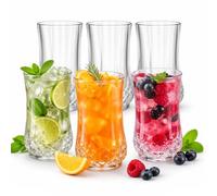 HOMSMYTH Drinking Glasses Set of 6 - 380ml (13.3oz) Tall Clear Crystal Effect Cocktail Glasses, 140x70mm, Dishwasher Safe Tumbler/Water Glasses for Juice, Gin, Rum & Vodka (Style II)