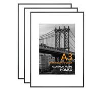 Homso A3 Picture Frame in Black 3 Packs, Metal Thin Board A3 Frame with Acrylic Plexiglass for Pictures A4 with Mat or 11.7 x 16.5 without Mat for Horizontal and Vertical