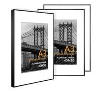 Homso A3 Picture Poster Metal Black Frame Set of 3, Display Pictures 8.3x11.7 Inch with Mat or 11.7x16.5 Inch Without Mat, Thin Edge with Acrylic Plexiglass for Wall Mounting
